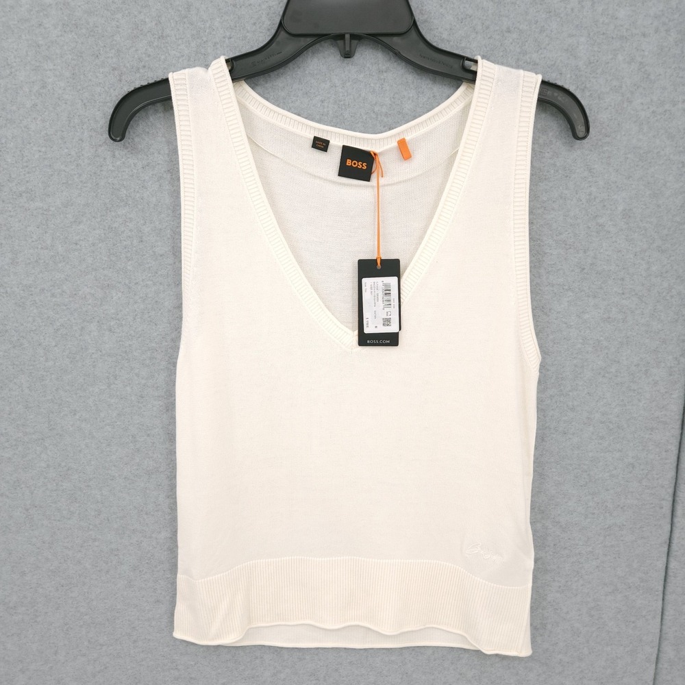 Boss Orange Fomoa Open V Neck Pullover Sleeveless White Top Womens Size M NWT